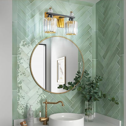 Bathroom Vanity Lights 2-Light Black Gold Modern Crystal Vanity Light Fixtures Over Mirror Crystal Bathroom Vanity Lighting Fixtures