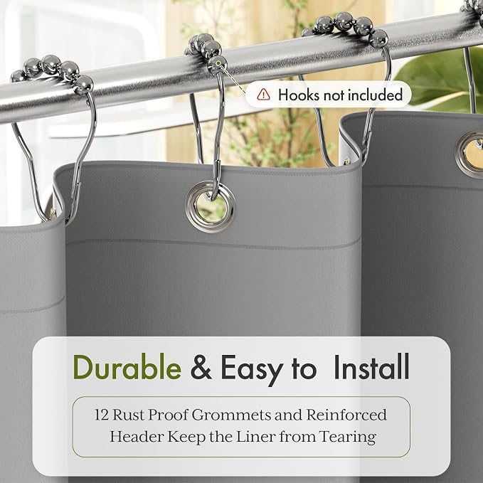 Bathway Shower Curtain Liner, Grey Shower Curtain Liner 72x72 PEVA Waterproof Shower Curtain Liner Plastic with 3 Magnets and 12 Rustproof Metal Grommets, Lightweight Shower Liner for Bathroom