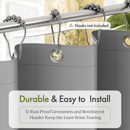 Bathway Shower Curtain Liner, Grey Shower Curtain Liner 72x72 PEVA Waterproof Shower Curtain Liner Plastic with 3 Magnets and 12 Rustproof Metal Grommets, Lightweight Shower Liner for Bathroom