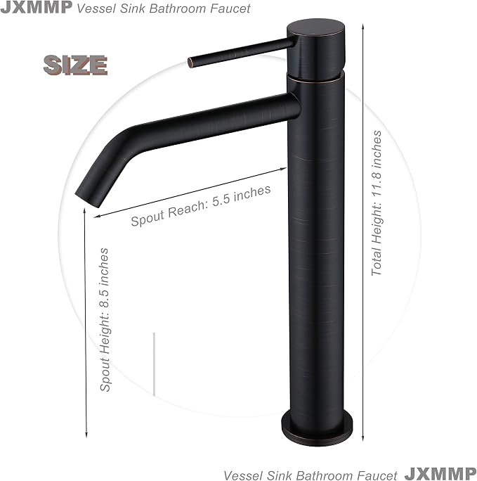 Oil Rubbed Bronze Vessel Sink Faucet with Pop Up Drain and Supply Lines, Stainless Steel Bronze Vanity Faucet Single Hole, JXMMP 1 Handle Bathroom Faucet Oil Rubbed, JXM1001ORB