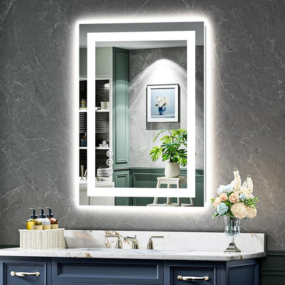 20x28 LED Bathroom Mirror with Lights, Lighted Vanity Mirror | Backlit and Front Light, Anti-Fog, 3 Color Dimmable, Memory, Tempered Glass, IP54 Waterproof, UL Listed