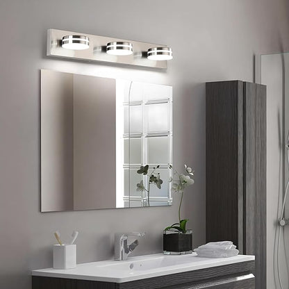 Brushed Nickel Bathroom Vanity Light, (24in Dimmable) 3-Light Bathroom Light Fixtures Over Mirror, LED 5500K Vanity Lights with 360°Rotating Lamp Head
