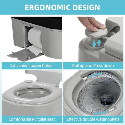 YITAMOTOR 6.34 Gal Portable Toilet Camping Porta Potty w/Paper Collection | Indoor Outdoor RV Toilet with Handle Pump, Leak-Proof OutdoorToilet for RV Travel, Boat, Trips, Grey
