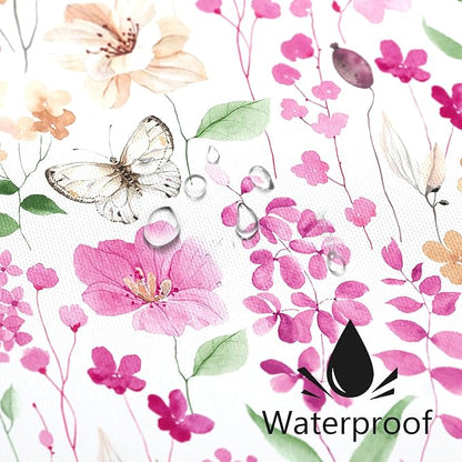Pink Green Floral Shower Curtain, Cute Flower Fabric Shower Curtains for Bathroom, Watercolor Wildflower Butterfly Cloth Shower Curtain Set with Hooks, 72x72