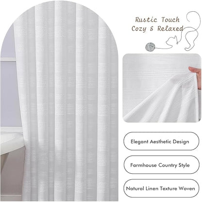 Extra Long White Boho Shower Curtain 84 Inch Long, Modern Farmhouse Heavy Duty Textured Soft Fabric, Rustic Country Cloth Shower Curtain with Tassel for Bathroom Hotel, 72Wx84L, White