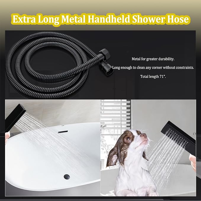 All Metal 12" Rainfall Shower Head with Handheld Spray Combo, High Pressure Rain Shower Heads with Adjustable Extension Arm, Wide Dual Waterfall Showerhead, Extra Long Shower Hose - Matte Black