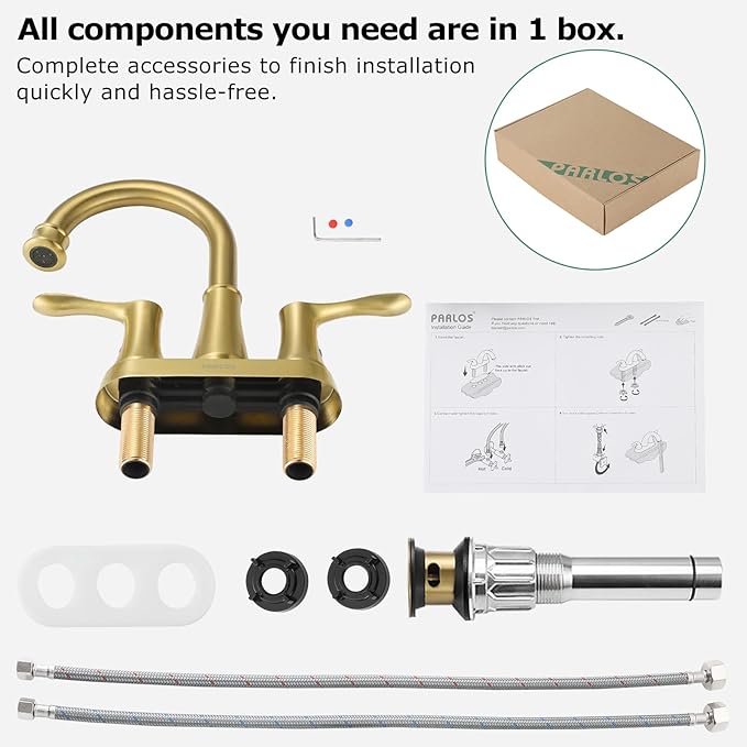 PARLOS Swivel Spout 2-Handle Bathroom Faucet Brushed Gold with Pop-up Drain & Supply Lines, Demeter 1362708