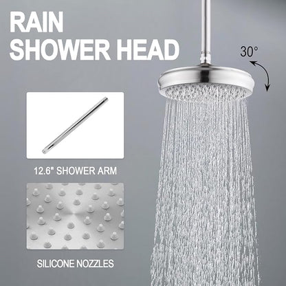 Enga Antique Shower Faucet Sets Dual Heads with Tub Spout 8" Ceiling & 6" Wall Mount Vintage Shower Head Handheld Spray Combo, 4 Way Diverter Brass Rough in with Trim Kit, Brushed Nickel