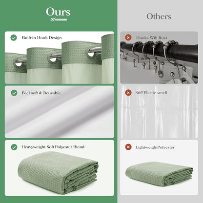 Sage Green Hook Free Waffle Shower Curtain & Snap-in Liner,36x75 | Less Time to install, 3 in 1 Fabric Shower Curtain and Liner Set with Magnets, Stall, Shower Curtains for Bathroom