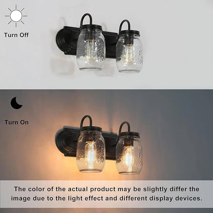 LALUZ Bathroom Vanity Light Fixtures, 2-Light Black Mason Jar Vanity Lights for Bathroom, 14'' Farmhouse Rustic Bathroom Lights Over Mirror