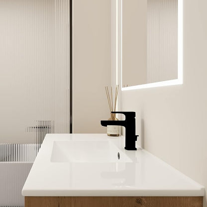 2-in-1 Wall Mounted & Free Standing Bathroom Vanity with Sink Modern 36" Bathroom Vanity with Top Basin&Storage Cabinet Brown Oak Wood Bath Vanity w/Ceramic Sink for Small Space-Legs Removable