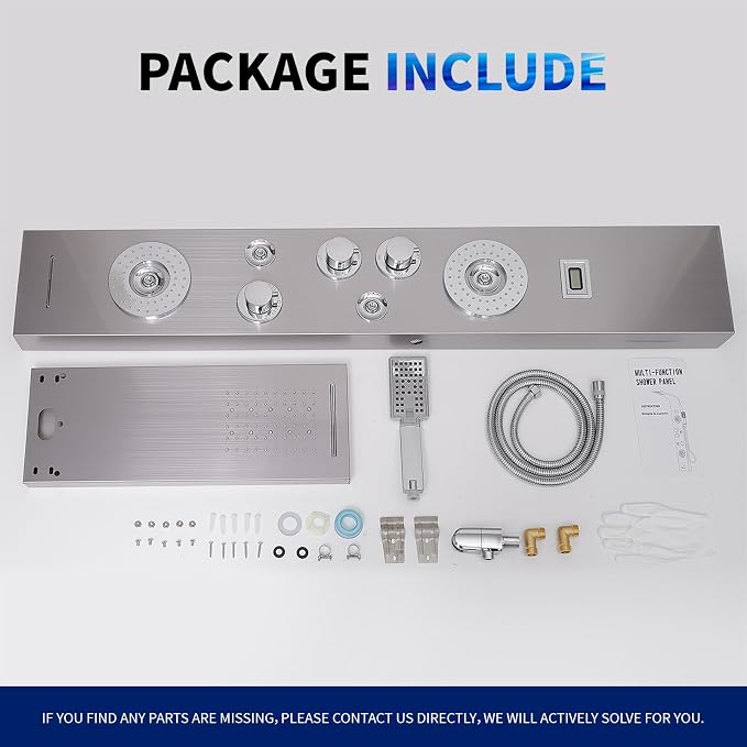 BWE 6 in 1 Shower Panel Tower System with LED Lights & Temp Display | Stainless Steel shower system with Rainfall, Waterfall, 2-Type Massage Jets, Handheld and Tub Spout, Brushed Nickel