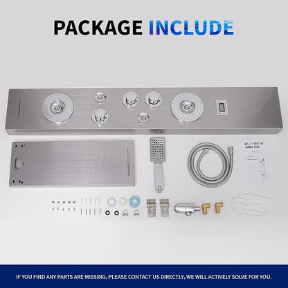 BWE 6 in 1 Shower Panel Tower System with LED Lights & Temp Display | Stainless Steel shower system with Rainfall, Waterfall, 2-Type Massage Jets, Handheld and Tub Spout, Brushed Nickel