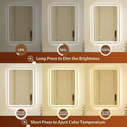 20x28 Inch Gold Framed LED Bathroom Mirror with Lights, Built-in Bluetooth Speaker, Dimmable Lighted Bathroom Vanity Mirror with 3 Colors, Backlit + Frontlit, Memory, Anti-Fog