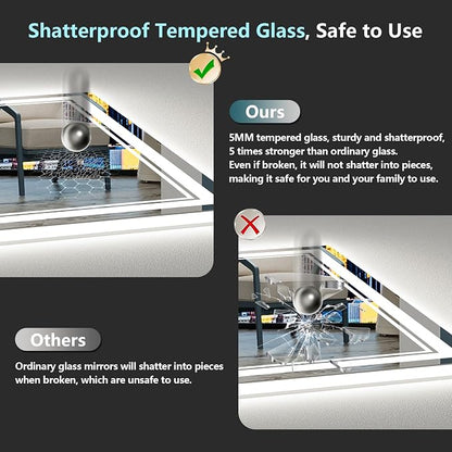 30x36 LED Bathroom Mirror, Backlit & Front Lit Lighted Mirror | Anti-Fog Vanity Mirror with Lights, 3 Color Dimmable, Memory, HD Tempered Glass, CRI95, IP54, UL Listed, Horizontal/Vertical