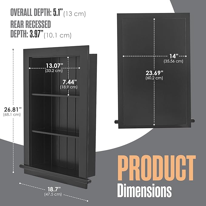 Houseables Recessed Medicine Cabinet, Recessed Wall Niche, In Wall Medicine Cabinet, Bathroom Niche, Insert for Drywall, Between Studs Shelf Replacement, Without No Mirror, Recess, Wood, 14x24 (17x27)