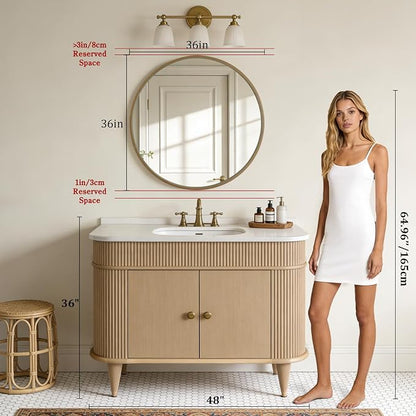 Round Wood Mirror, 36" Round Modern Decoration Large Circle Wall Mirror for Bathroom Living Room Bedroom Entryway, Honey