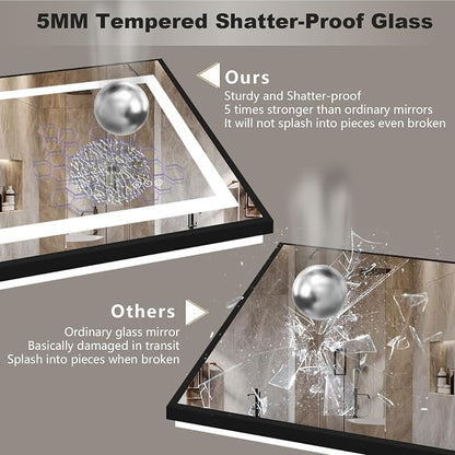 OKPAL LED Bathroom Mirror with Black Metal Frame, 40x24 Lighted Mirrors for Bathroom Wall, Front and Backlit Lighted Bathroom Mirror, Dimmable, Anti-Fog, ETL Listed, Horizontal/Vertical
