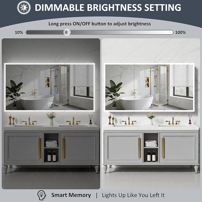 ACEMIRO 60"×32" Lighted Bathroom Medicine Cabinet with Mirror, Recessed Medicine Cabinet Mirror with Lights, Three Door LED Bathroom Mirror with Outlet & Clock, Dimming, Defogger, Memory Function