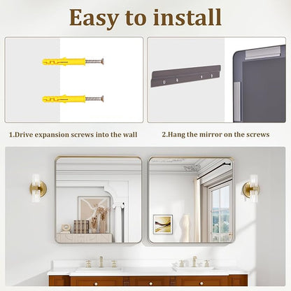 30"x 30" Silver Bathroom Mirror - Aluminum Framed Wall Mirror, Bathroom Wall Mounted Vanity Mirror, Modern Bathroom Mirror, Bedroom, Living Room Wall Mirror, Hang Horizontally or Vertically