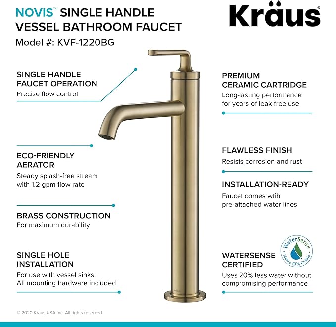 KRAUS Ramus Single Handle Vessel Sink Bathroom Faucet with Pop-Up Drain in Matte Black, KVF-1220MB-2PK