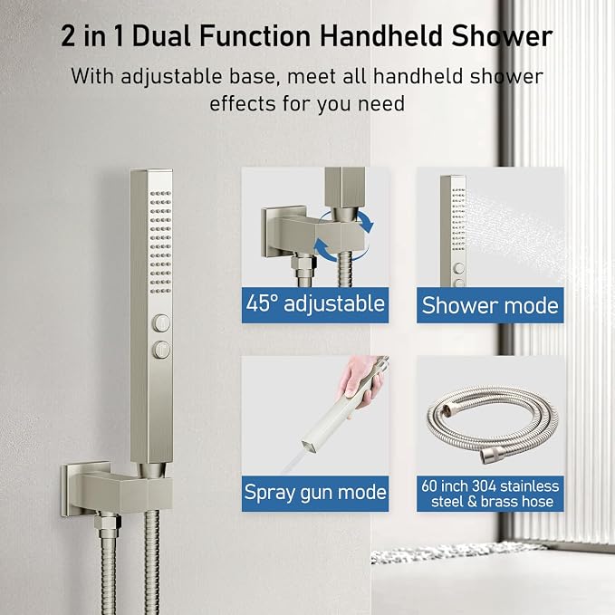 Shower System Shower Faucet Set, STARBATH 12"+6" Ceiling Mount Rain Shower Head and Handheld Spray for Two Person, Rainfall Shower System with Diverter Valve and Trim Kit Complete,Brushed Nickel