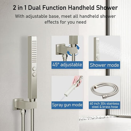 Shower System Shower Faucet Set, STARBATH 12"+6" Ceiling Mount Rain Shower Head and Handheld Spray for Two Person, Rainfall Shower System with Diverter Valve and Trim Kit Complete,Brushed Nickel