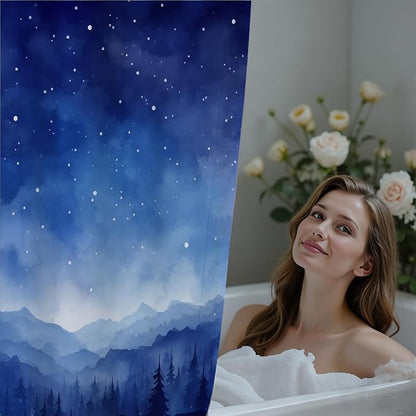 120GSM Starry Sky Waterproof Shower Curtain Set with 12PCS Hooks, Bathroom Shower Curtain Sets,Minimalist Watercolor Bathroom Décor,Washable Fabric Shower Curtain Blue, 72 x 72 Inch (8-Starry Sky)