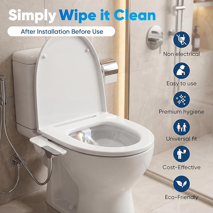 Ultra-Slim 3-in-1 Bidet Attachment for Toilet Seat, Non-Electric, Dual Retractable Nozzles (Posterior & Feminine), Self-Cleaning, Adjustable Water Pressure, Stainless-Steel Inlet, Easy DIY Install