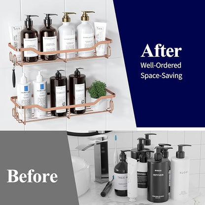 Kitsure Shower Caddy, Adhesive Shower Organizer, Large, Rose Gold | Stainless Steel Shelf for Inside Shower, No Drill Bathroom Organizers and Storage, Home Decor Accessories