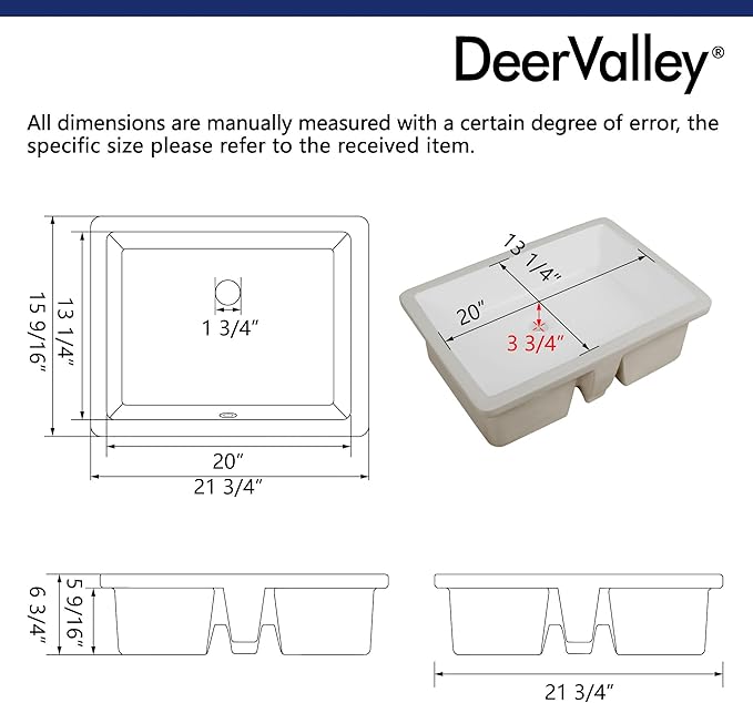 DeerValley DV-1U202 Ursa Bathroom Vessel Sink Rectangular Under-mount White Porcelain Ceramic Bathroom Sink with Overflow
