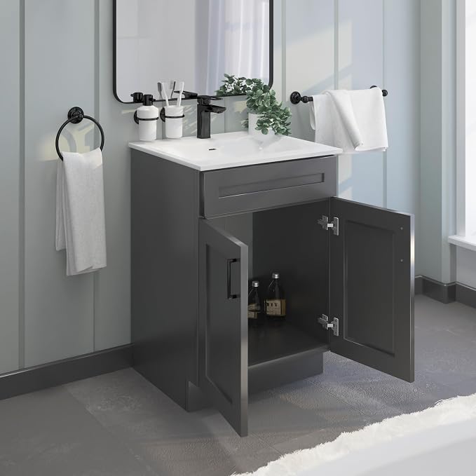 Grey Shaker Sink Base Bathroom Vanity 24"/30"/36" Width (24" Width)