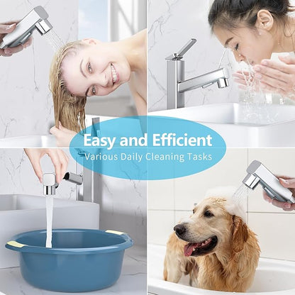 MIAOHUI Vessel Sink Faucet with Pull Out Sprayer, 3 Spray Mode Tall Bathroom Sink Faucet, High Bathroom Faucets for Sink 1 Hole, Single Handle Modern Vanity Faucet with Fountain Mode, Chrome
