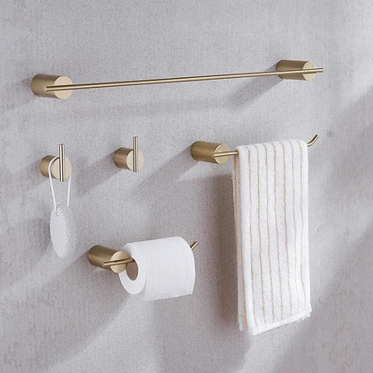 RANDOM Brushed Gold Bathroom Hardware Set 5 Pieces Include 24 inch Towel Bar 10 inch Hand Towel Holder Toilet Paper Holder Towel Hook for Bathroom,SUS304 Stainless Steel.RD96068S-5BG