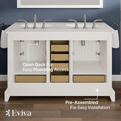 Eviva Elite Stamford 48 in. White Double Sink Bath Vanity with Carrara Quartz Top