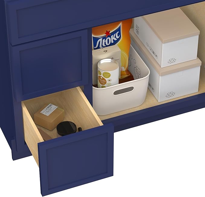 HomeBeyond 72 Inches Bathroom Vanity Base Cabinet Without Sink, Double Sink Top with Door & Soft Closing Drawers, Sturdy Floor Mounted Cabinet 2-Door 4-Drawer, Blue