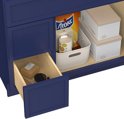 HomeBeyond 72 Inches Bathroom Vanity Base Cabinet Without Sink, Double Sink Top with Door & Soft Closing Drawers, Sturdy Floor Mounted Cabinet 2-Door 4-Drawer, Blue