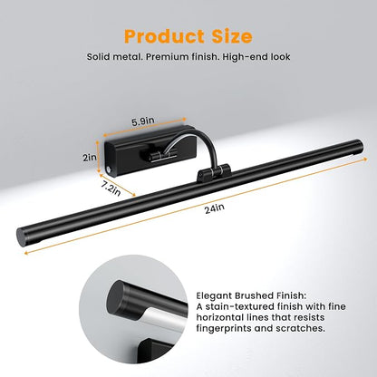 Modern Bathroom Vanity Light 24 inch Bathroom Light Fixture Black 2Pack | 10000mAh with 2 Detachable Rechargeable Battery, 500LM Dimmable, 3CCT with Remote Control, Vanity Light for Bathroom Mirror