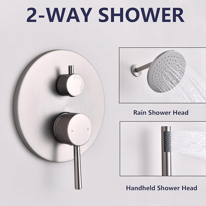 Shower System, All Metal Shower Faucet Set, Brushed Nickel | 8" Rainfall Shower Head and Handheld Spray Combo, Round Shower Head and Handle Set with Valve and Trim Kit