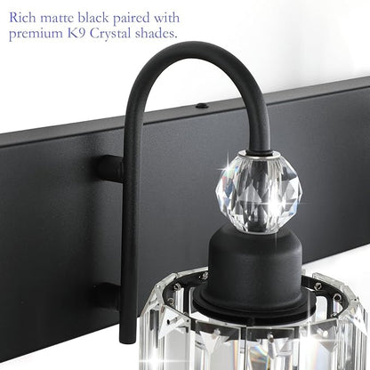 Ralbay Modern 6-Light Black Crystal Vanity Lights for Bathroom - Matte Black Crystal Wall Light Fixtures