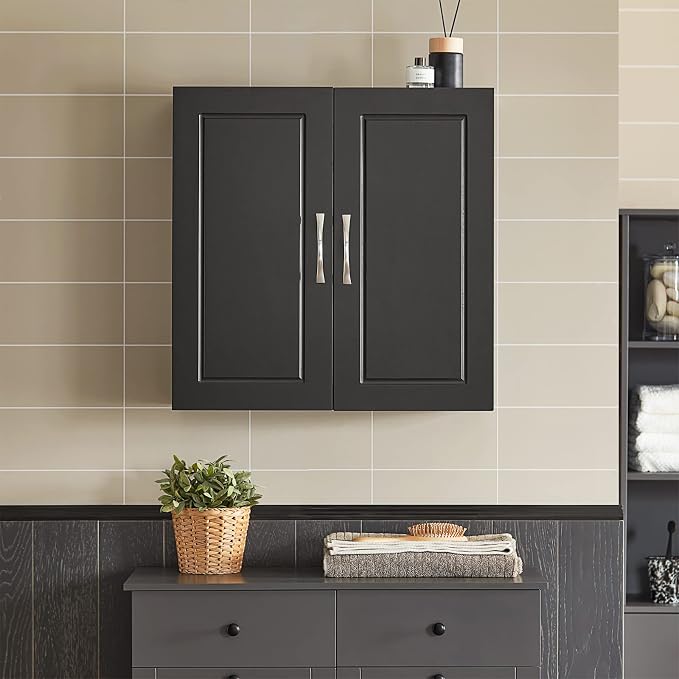 SoBuy Bathroom Kitchen Wall Cabinet, Garage or Laundry Room Storage Medicine Cabinet, Linen Tower Bath Cabine with Shelf, Black FRG231-SCH