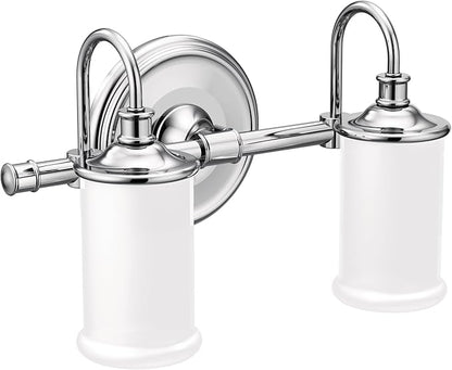 Moen YB6462CH Belfield 2-Light Dual-Mount Bath Bathroom Vanity Fixture with Frosted Glass, Chrome