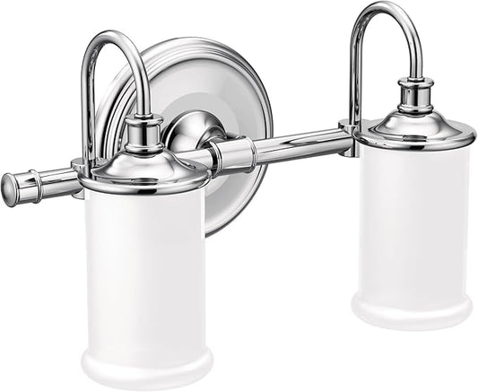 Moen YB6462CH Belfield 2-Light Dual-Mount Bath Bathroom Vanity Fixture with Frosted Glass, Chrome
