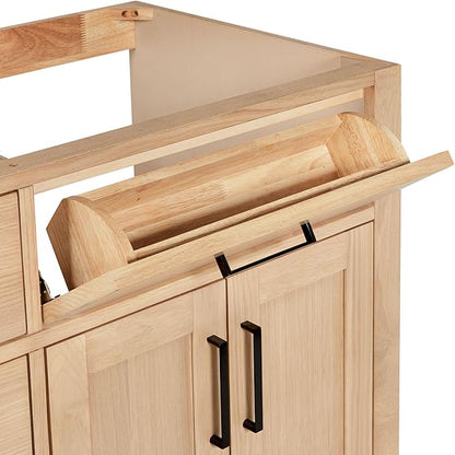 ARIEL Hepburn 36-inch Bathroom Vanity Base Cabinet,Solid Wood, 2 Soft Closing Doors, 5 Dovetail Drawers, White Oak