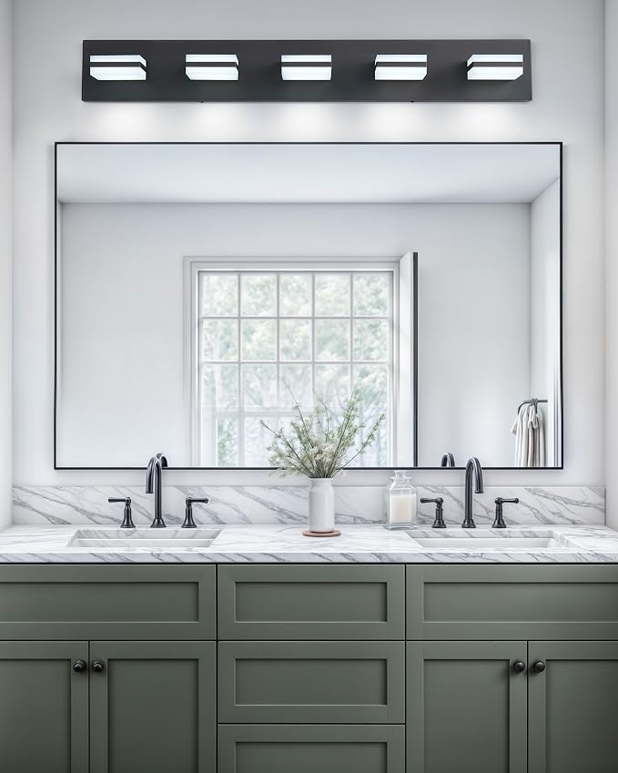 VONLUCE LED Modern Bathroom Vanity Light Fixture, Matte Black | 34'', 5-Light, 3CCT, 360° Rotate, High CRI, Flicker-free, Dimmable, Memory Function, Waterproof IP44, Easy Installation