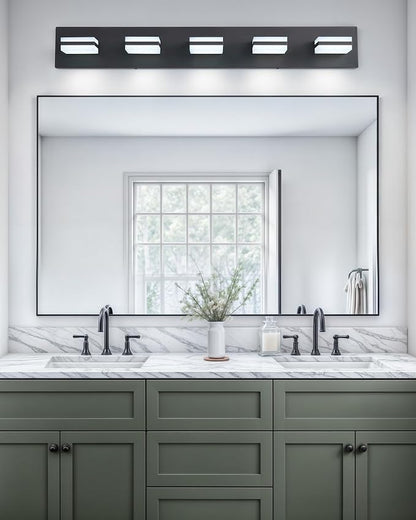 VONLUCE LED Modern Bathroom Vanity Light Fixture, Matte Black | 34'', 5-Light, 3CCT, 360° Rotate, High CRI, Flicker-free, Dimmable, Memory Function, Waterproof IP44, Easy Installation