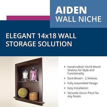Fox Hollow Furnishings 14x18 Aiden Recessed Wall Niche Medicine Cabinet Replacement, in The Wall Bathroom Cabinet Insert Shelf/Shelves, Made in North America, Real Wood, NO MDF, Beadboard, Dark Brown