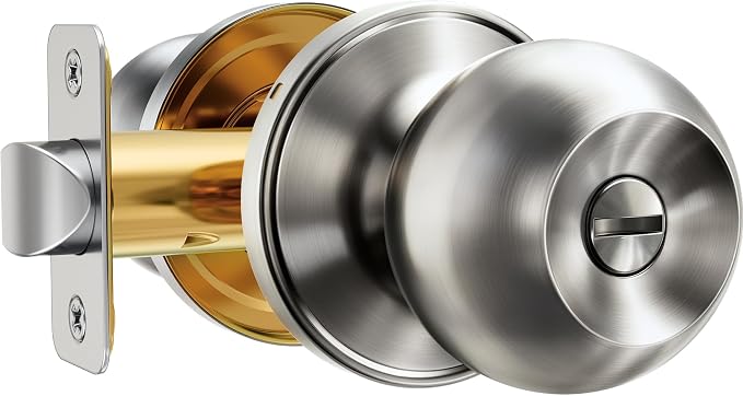 Veise Privacy Interior Door Knobs for Bedroom & Bathroom, Brushed Nickel | ANSI Grade 3, Keyless, Easy Installation, Thumb Lock Emergency Release, Rust & Fingerprint-proof, Reversible,Classic