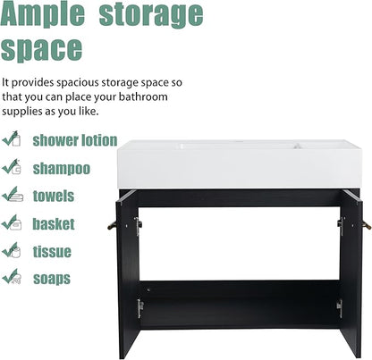 30 Inch Floating Bathroom Vanity,30" Bathroom Vanity with Sink,Modern Single Sink Bathroom Vanity Combo,Black Wall Mounted Cabinet Set