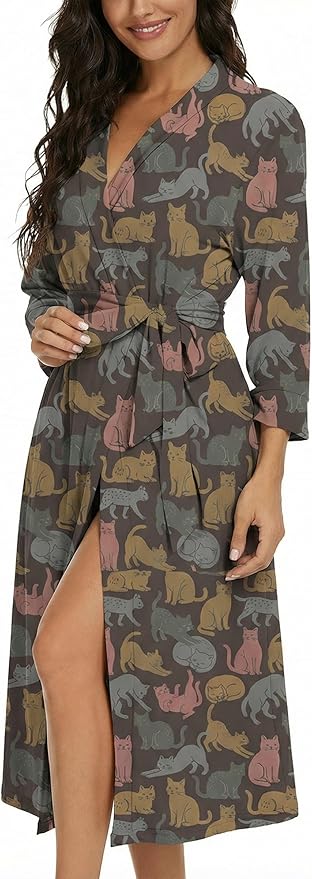 VINTATRE Women Kimono Robes Long Knit Bathrobe Lightweight Soft Knit Sleepwear V-neck Casual Ladies Loungewear